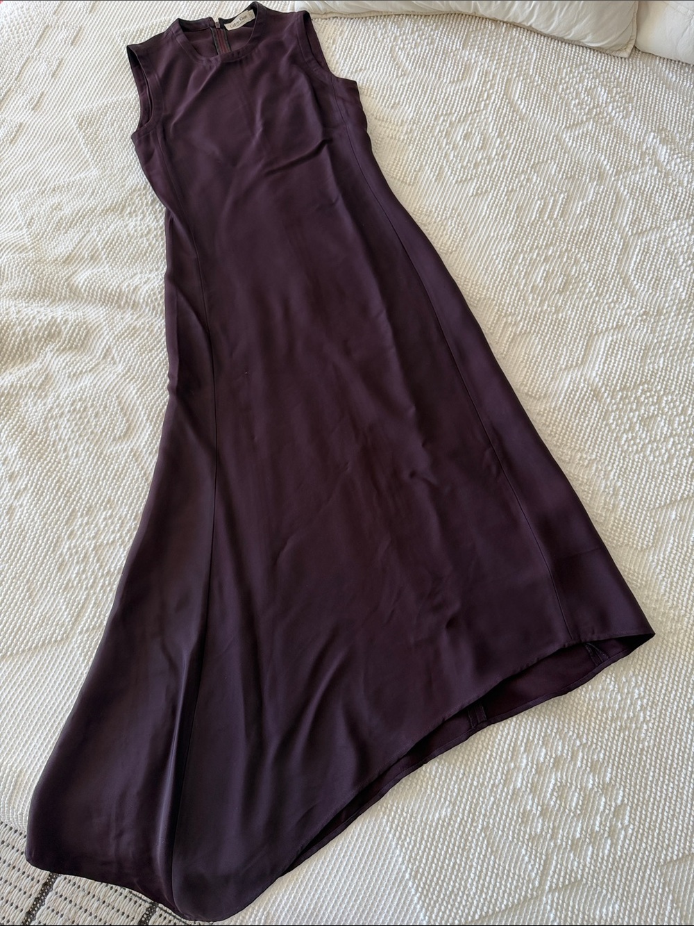 2000 Calvin Klein collection Sleeveless Asymmetrical chocolate brown/Plum Dress